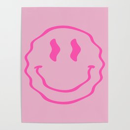 Pink Wavy Smiley Face Aesthetic II Poster