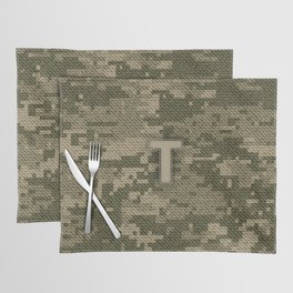 Personalized T Letter on Green Military Camouflage Army Design, Veterans Day Gift / Valentine Gift / Military Anniversary Gift / Army Birthday Gift  Placemat