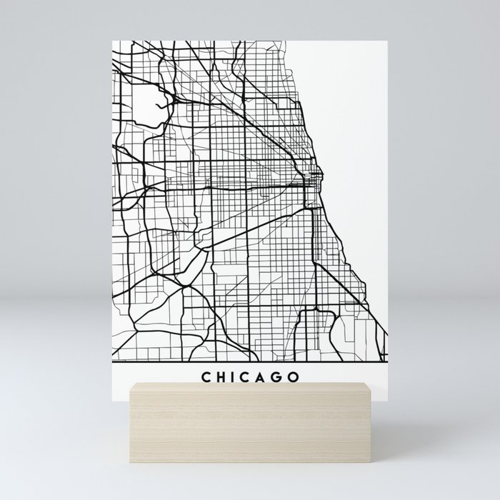 CHICAGO ILLINOIS BLACK CITY STREET MAP ART Mini Art Print