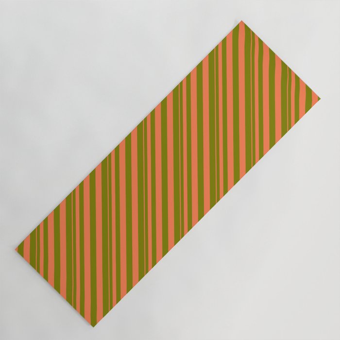 Coral & Green Colored Striped Pattern Yoga Mat