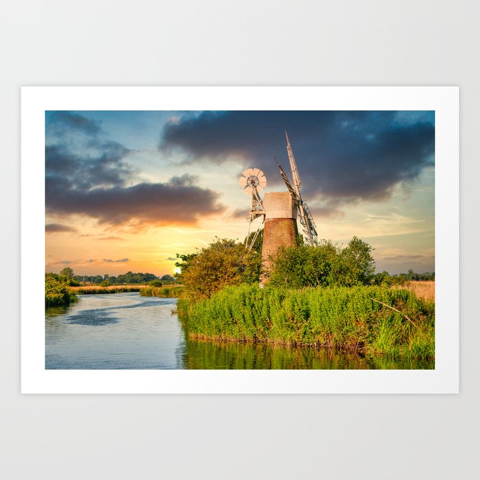 Windmill on River Ant Art Print