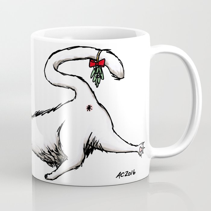 Kiss My Cat Coffee Mug | Drawing, Ink/pen, Comic, Illustration, Cartoon, Cat, Mistletoe, Butt, Christmas, Snark