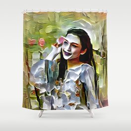 A young girl posing with flowers - artistic illustration design Shower Curtain