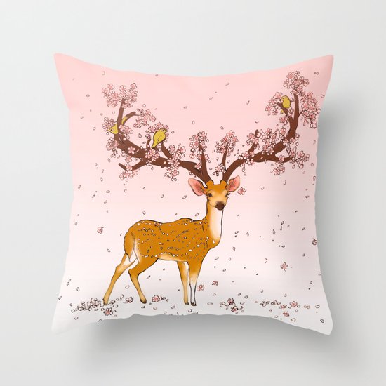 Blooming stag Throw Pillow