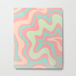 Retro Liquid Swirl Abstract Pattern in Pastel Sherbet Blush Pink and Mint Metal Print