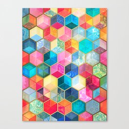 Crystal Bohemian Honeycomb Cubes - colorful hexagon pattern Canvas Print