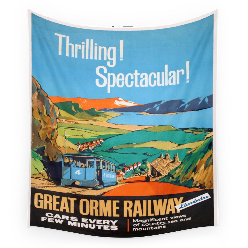 Vintage Poster - Great Orme Railway Wall Tapestry by mosfunky