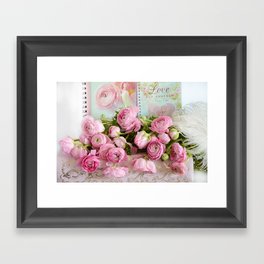 Shabby Chic Cottage Pink Floral Ranunculus Peonies Roses Print Home Decor Framed Art Print