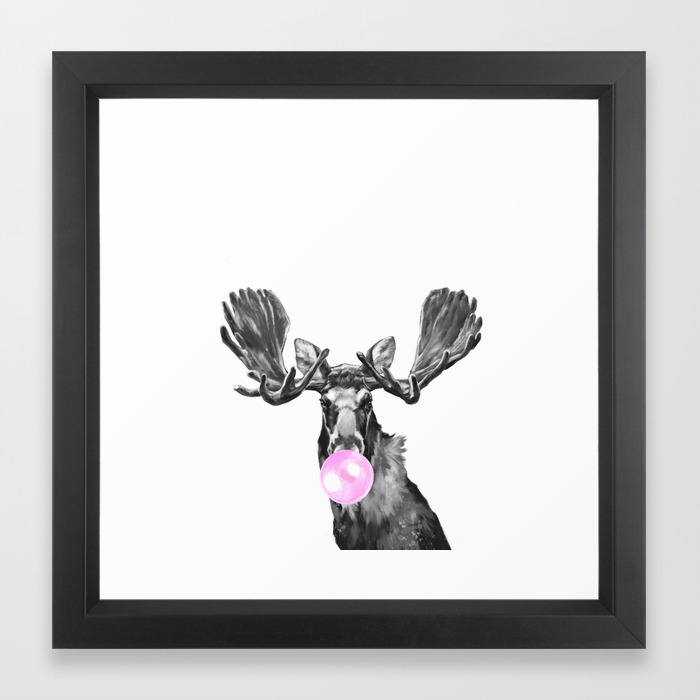 Bubble Gum Moose In Black And White Framed Art Print By