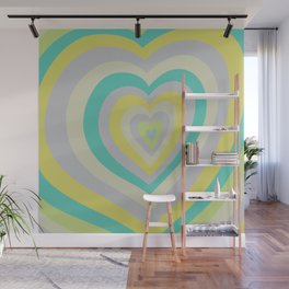 Retro Groovy Love Hearts - blue lime grey  Wall Mural