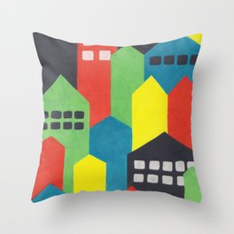 Colourful Painted Cityscape Throw Pillow