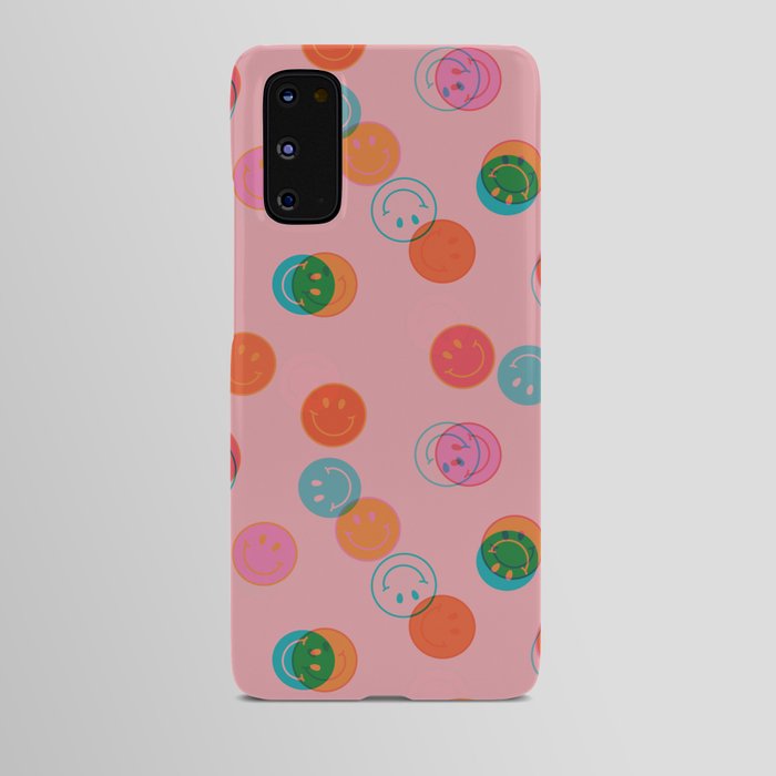 Smiley Face Stamp Print in Pink Android Case