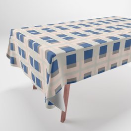 80s Mid Century Rectangles Blue Beige Tablecloth