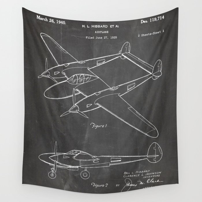 Lockheed P 31 Airplane Patent Lightning Aircraft Art Black Chalkboard Wall Tapestry By Patentpress Society6