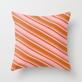 [ Thumbnail: Light Pink & Chocolate Colored Striped Pattern Throw Pillow ]
