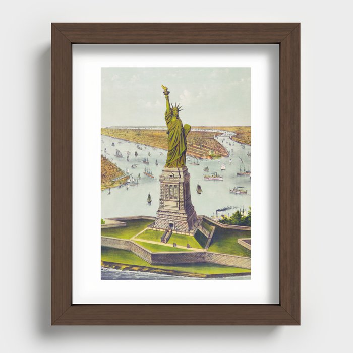 New York Vintage Travel Poster 1890s - New York Wall Art - Great Bartholdi Statue Recessed Framed Print