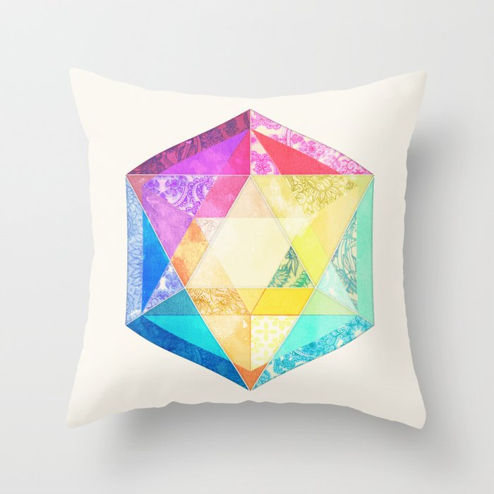 Retro Rainbow Patchwork Hexagon Throw Pillow