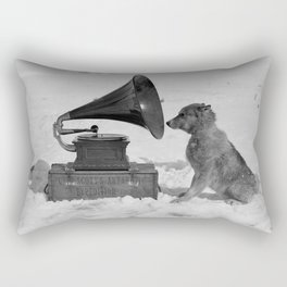 Chris the Dog and the Gramophone, Anarctic snow-covered polar black and white photography / photographs by Herbert Ponting Rectangular Pillow