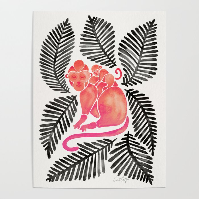 Monkey Cuddles – Pink & Black Palette Poster