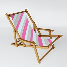 [ Thumbnail: Light Grey, Hot Pink, and Light Cyan Colored Lined Pattern Sling Chair ]