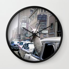 Llama Riding In Taxi In Color Wall Clock