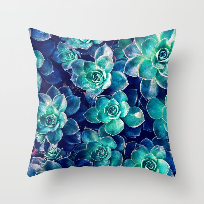Plants Of Blue And Green Throw Pillow By Perkinsdesigns