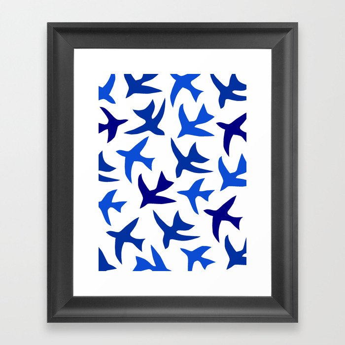 Matisse cut-out birds - blue and white pattern Framed Art Print