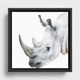 Watercolor Rhino Handpainted African Animal Art Rhinoseros Painting Safari Animals Big Five Portrait Framed Canvas