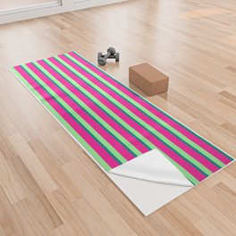 [ Thumbnail: Green, Teal, and Deep Pink Colored Stripes Pattern Yoga Towel ]