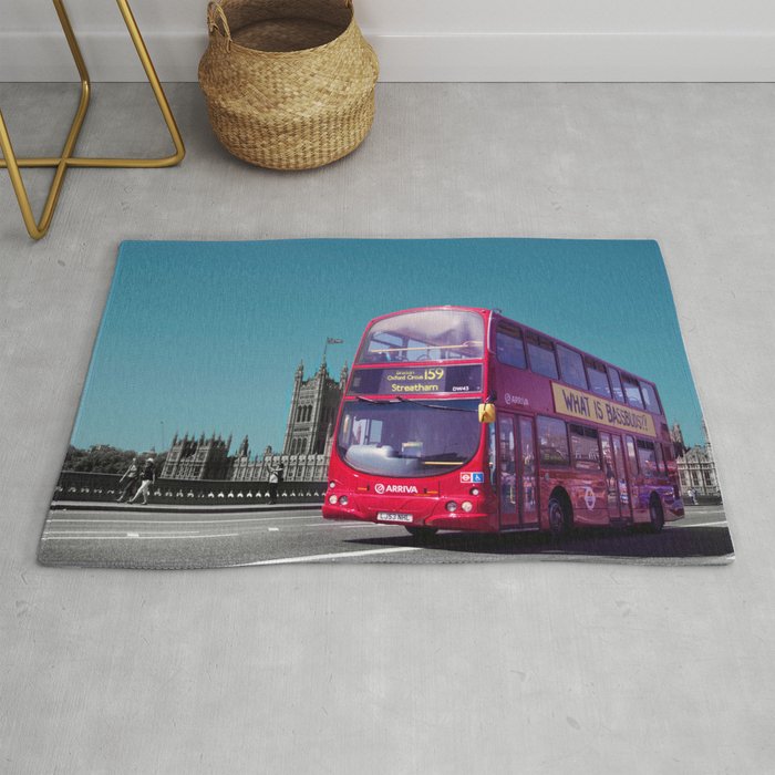 Great Britain Photography - Double Decker Bus Driving On A Road In London Rug