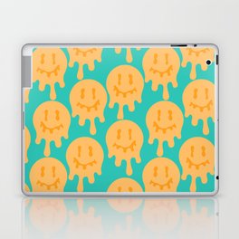 Melted Smiley Faces Trippy Seamless Pattern - Blue and Yellow Laptop Skin