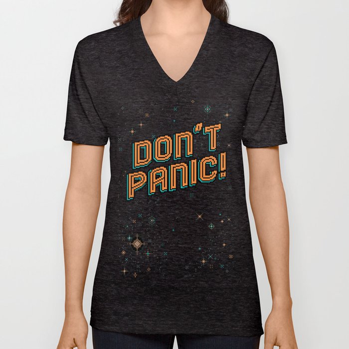Don't Panic! Pixel Art V Neck T Shirt