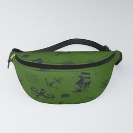 Green And Blue Silhouettes Of Vintage Nautical Pattern Fanny Pack