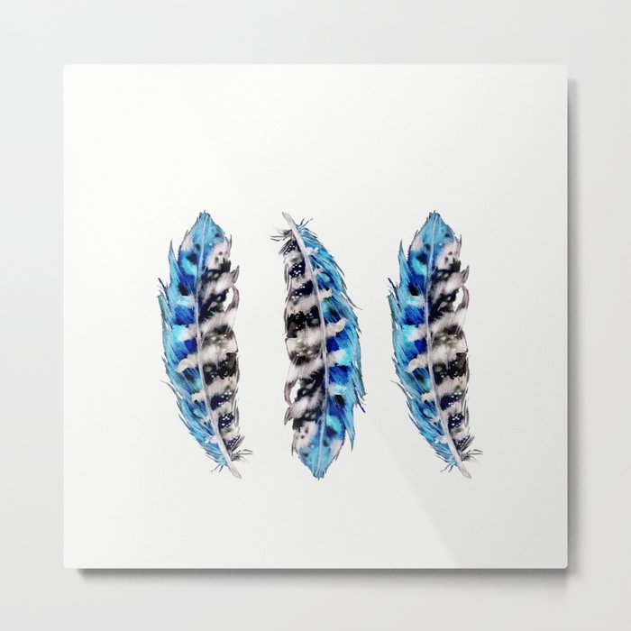 Three Feathers Watercolor Metal Print