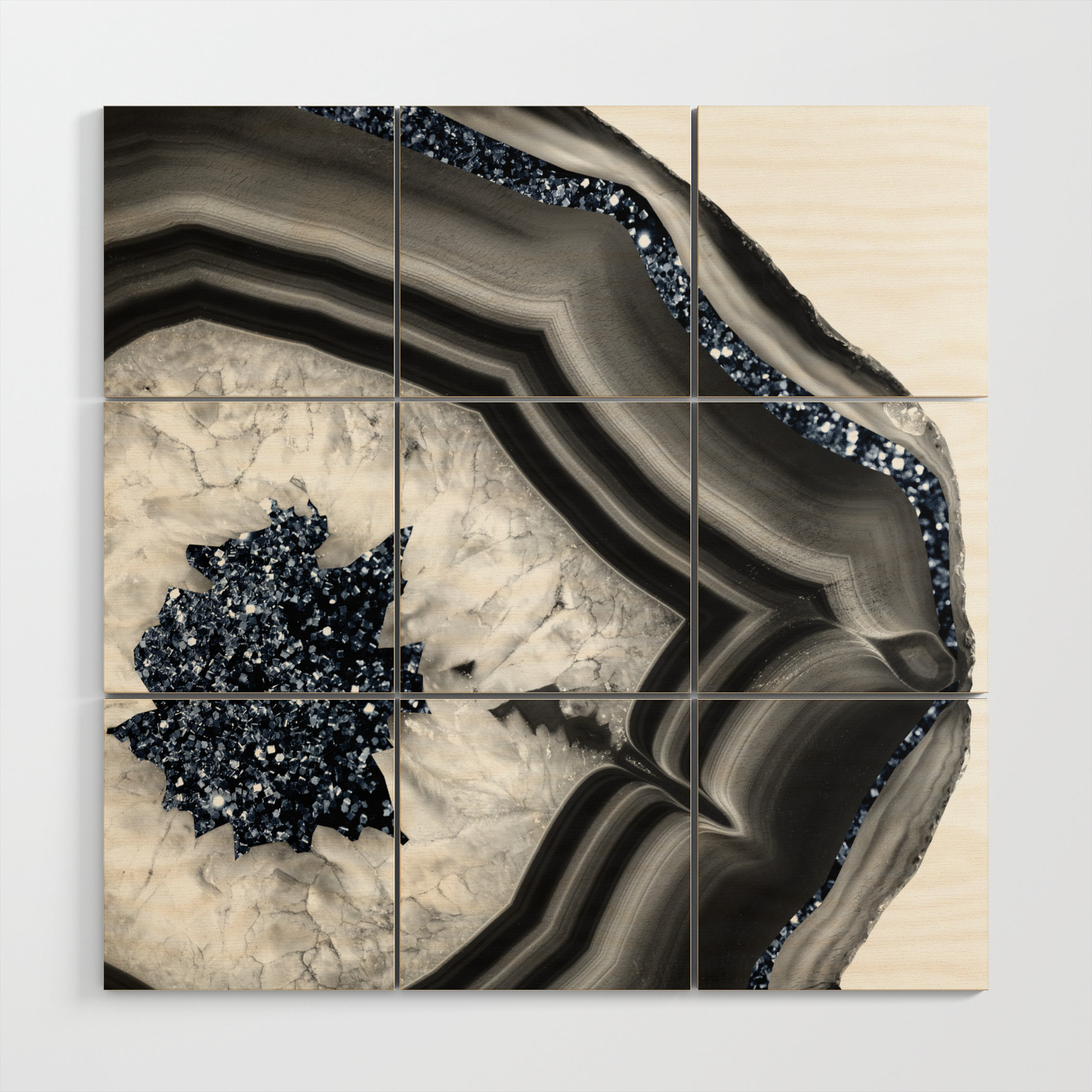 Gray Black White Agate With Navy Blue Glitter 1 Gem Decor Art