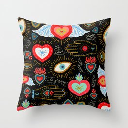 Milagro Love Hearts - Black Throw Pillow