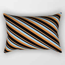 [ Thumbnail: Light Sky Blue, Chocolate & Black Colored Lines/Stripes Pattern Rectangular Pillow ]