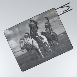 Sioux Native American First Nation Chiefs on the plains black and white photograph  Picnic Blanket
