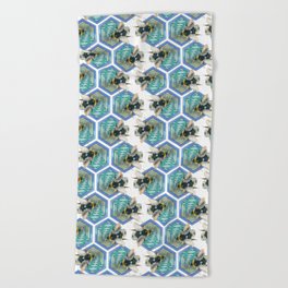 Bee on porticoes in the hive Beach Towel