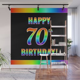 [ Thumbnail: Fun, Colorful, Rainbow Spectrum “HAPPY 70th BIRTHDAY!” Wall Mural ]