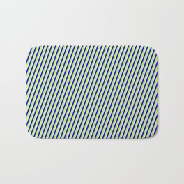 [ Thumbnail: Blue, Light Green & Tan Colored Stripes/Lines Pattern Bath Mat ]