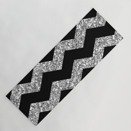 Modern Black And Silver Zigzag Chevron Pattern Yoga Mat