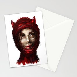 cunning girl lucifer in a red balaclava Stationery Card