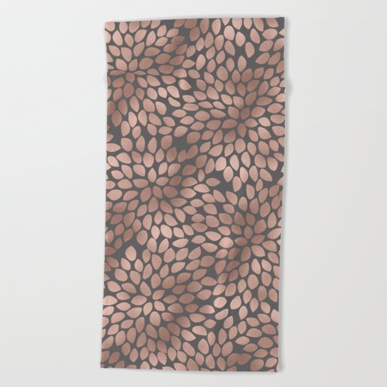 Rosegold flowers- abstract floral elegant pattern on grey background Beach Towel