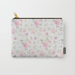 Elegant blush pink white vintage rose floral Carry-All Pouch