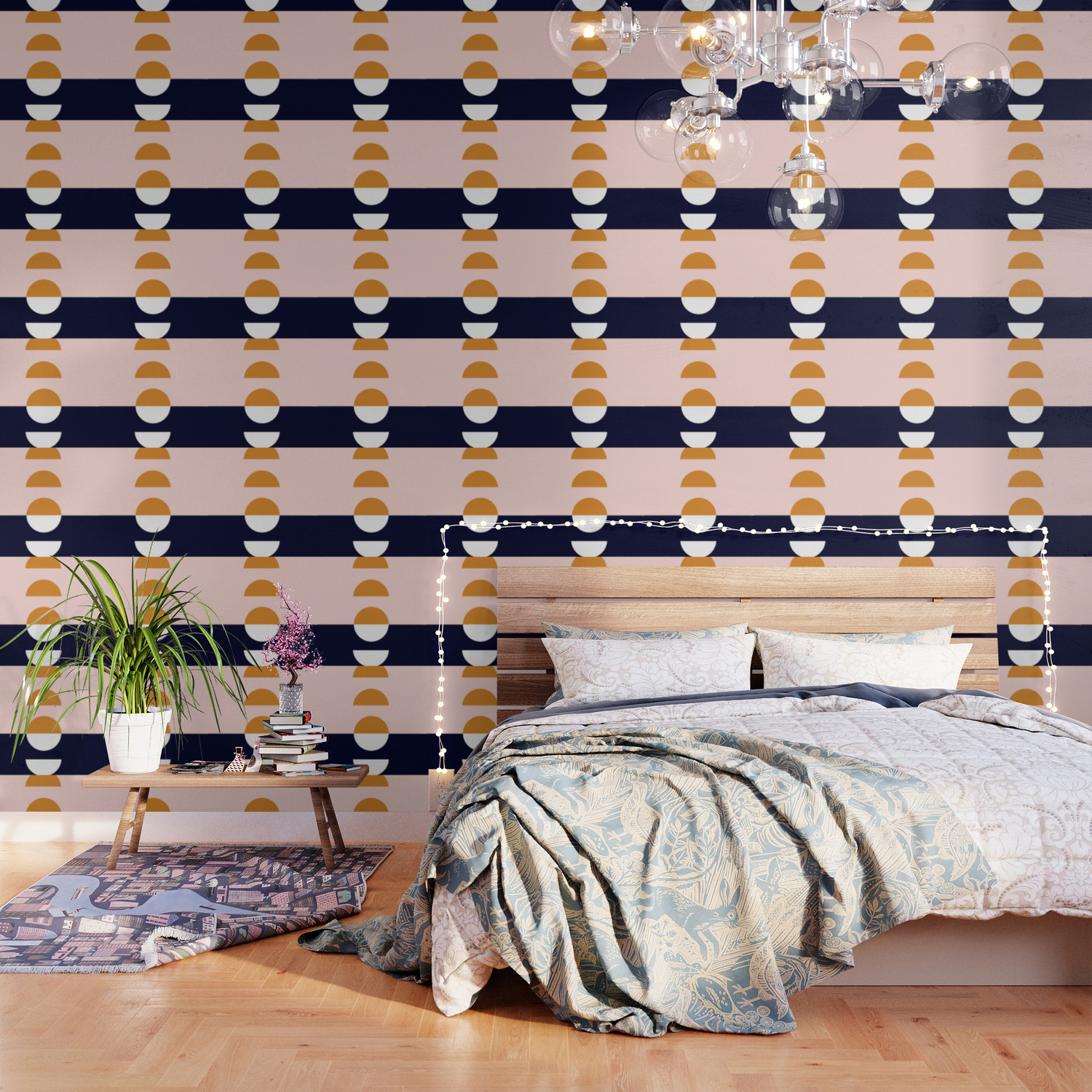 Abstract Geo 3 Blush Pink Orange Dark Blue Wallpaper By