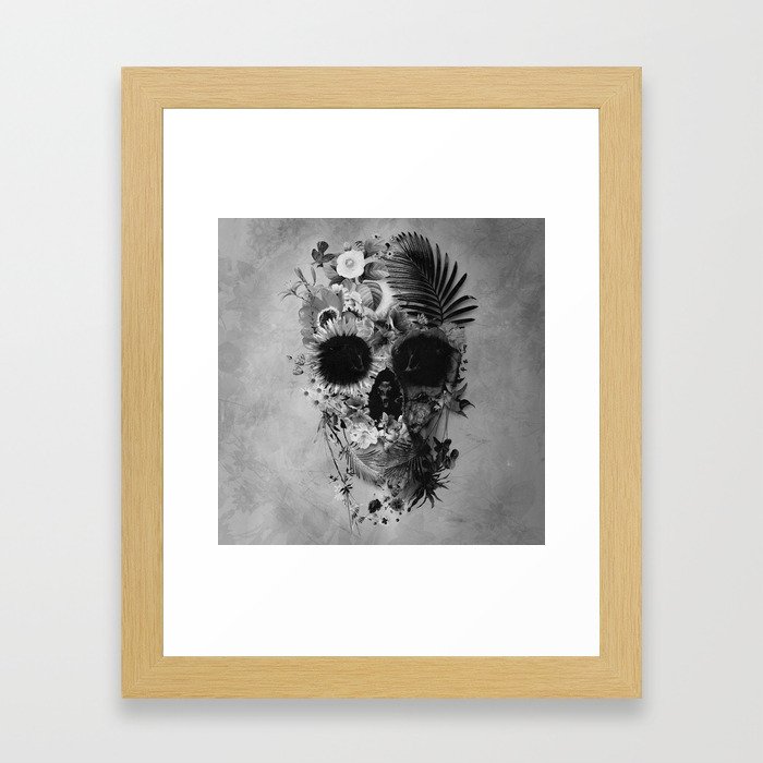 Garden Skull B&W Framed Art Print