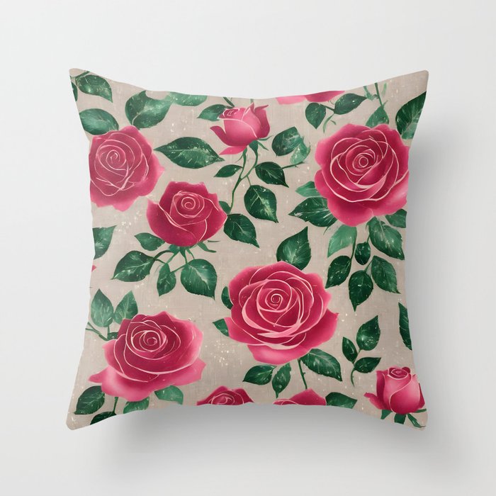 Trendy Beautiful Linen Roses Collection Throw Pillow