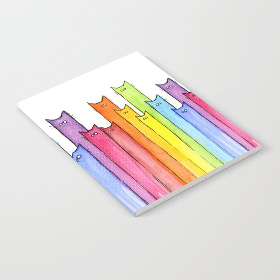 Cat Rainbow Watercolor Whimsical Animals Cats Pattern Notebook