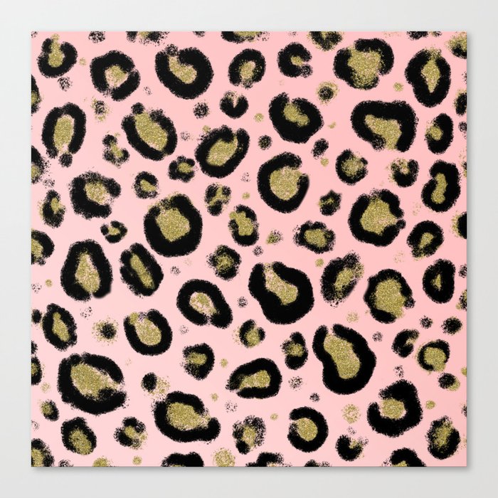 Pink Gold Glitter & Black Leopard Print Canvas Print by Christyne